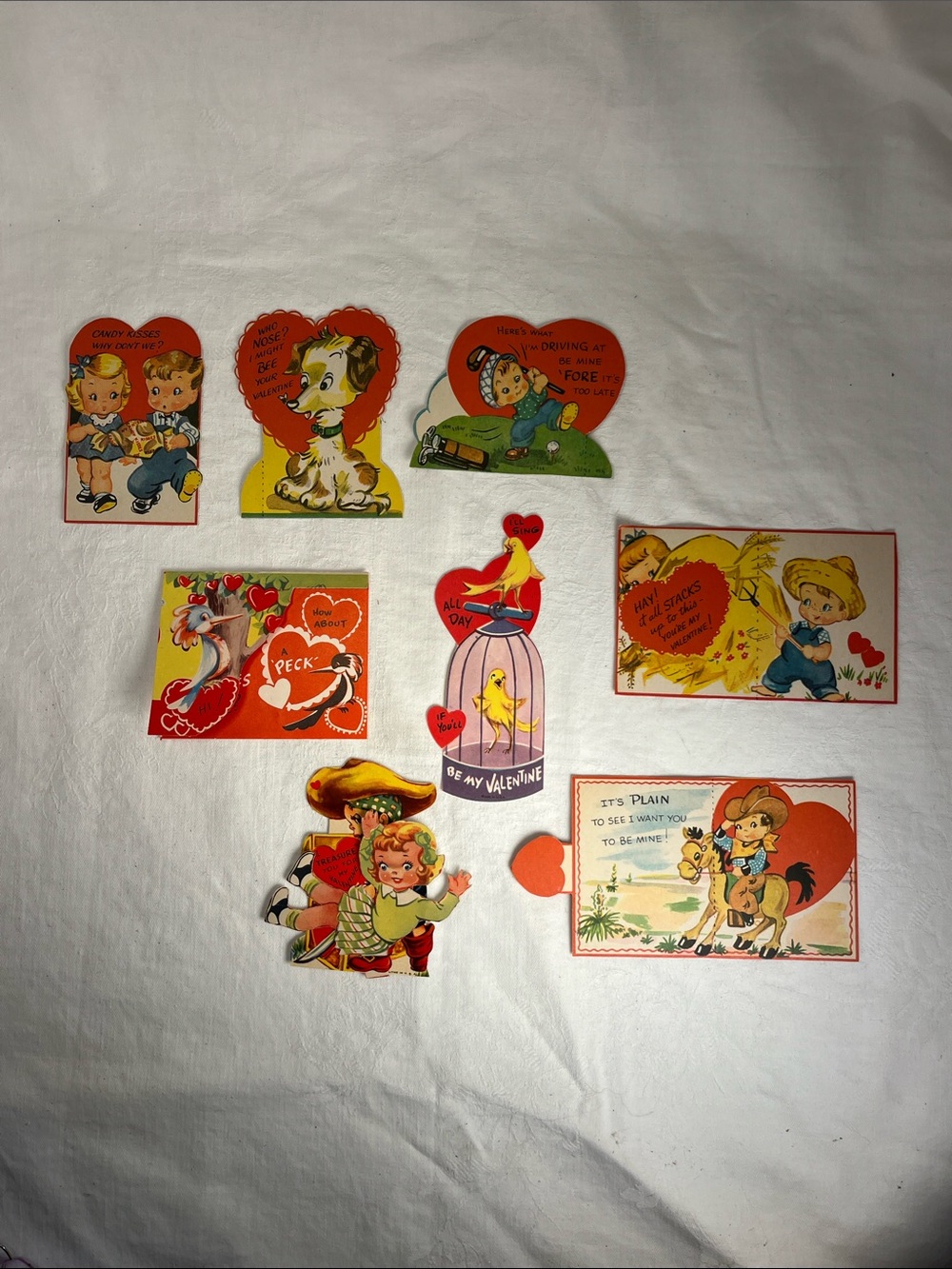 Unused New 1940s/1950s Vintage Children's Valentine Card Lot - set of 8